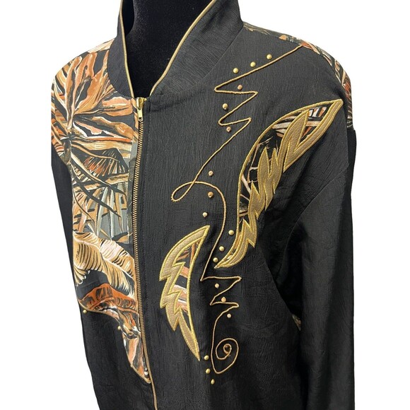 Vintage Nancy Bolen Women’s Embroidered Blazer Jacket Monstera Plant Print Sz 14 - Picture 3 of 16